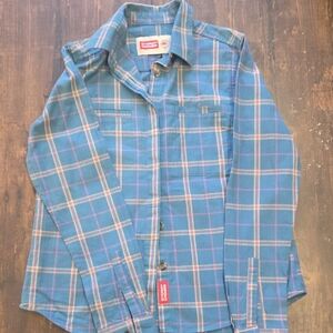 Dickies Women's Blue Plaid Button Down Shirt